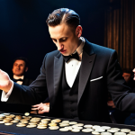 **

A magician, fully clothed in a classic tuxedo, performing a close-up magic trick with coins at a table in a dimly lit cabaret. Spectators are watching with amazement. Perfect anatomy, natural proportions, safe for work, appropriate content, professional, well-formed hands, proper finger count, high quality.

**
