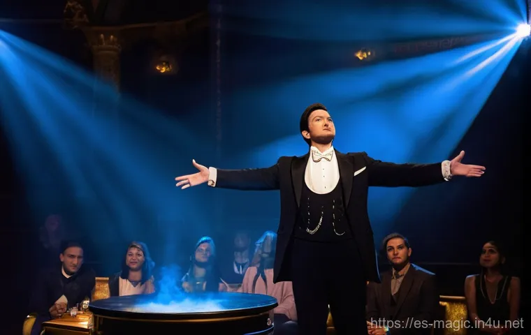 마술 공연의 구성과 구성원 - **Prompt:** A vibrant and bustling backstage scene moments before a major magic show, captured with ...