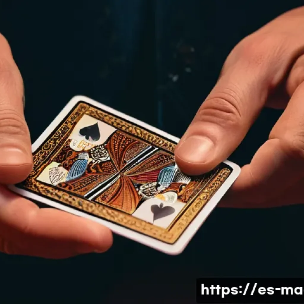 마술 덱 - A close-up scene of a magician's hands performing the “double lift” card technique with a classic Bi...