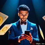 마술 쇼의 종류 - A modern magic show scene in a stylish urban theater in Spain, featuring a magician wearing elegant ...