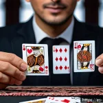 마술 카드 덱 종류별 특징 - A skilled magician performing a close-up card trick using a classic standard poker deck with a matte...