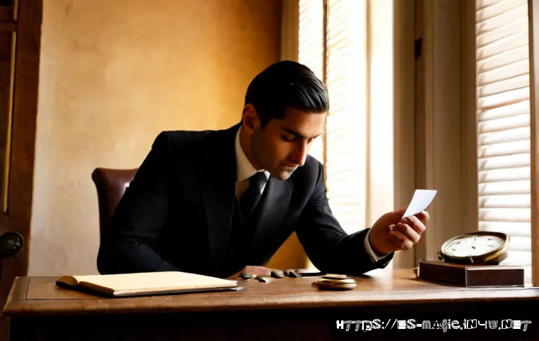 마술의 철학 - Photorealistic contemplative scene of a Spanish stage magician in a tailored black suit seated at a ...